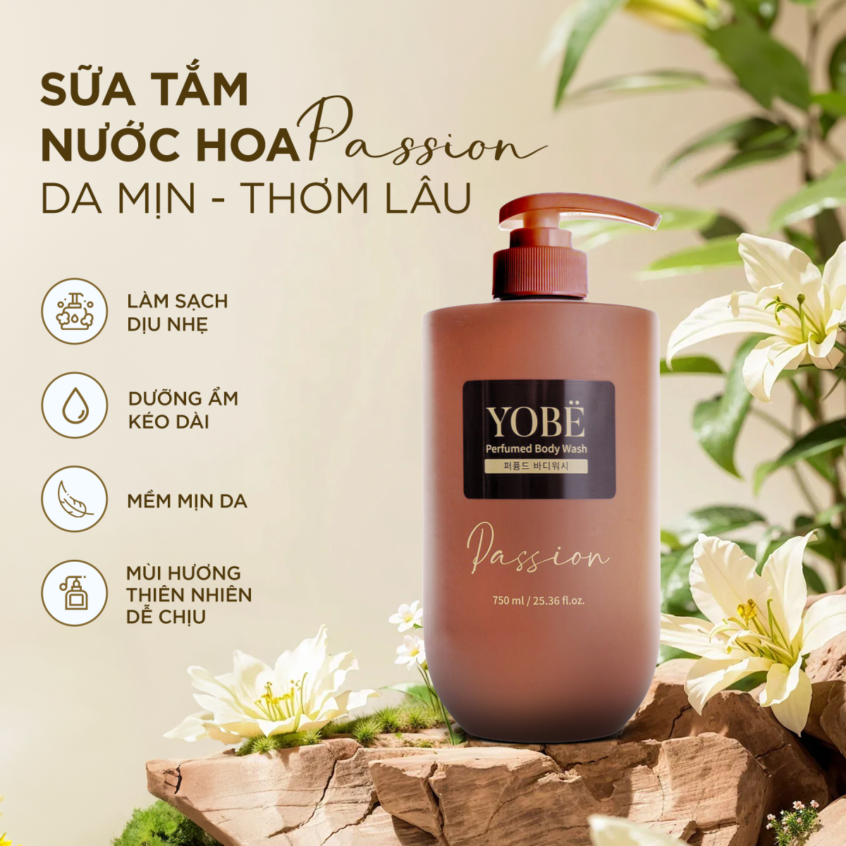 Combo 02 Sữa Tắm Nước Hoa Dưỡng Ẩm Da YOBE Passion Perfumed Body Wash 750ml
