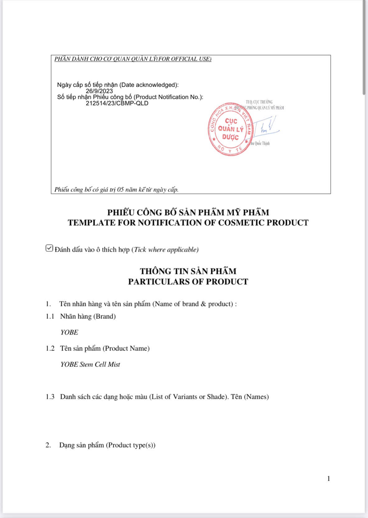 Xịt Dưỡng Tế bào Gốc Căng Bóng Tái Tạo Da Yobe 120mL